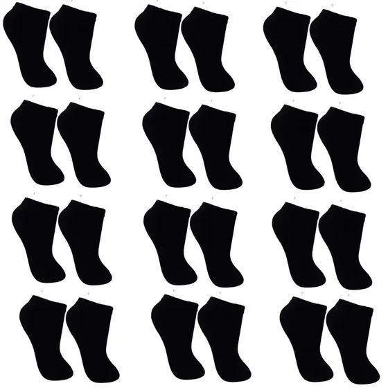 Meias Infantis Cano curto Preta Kit com 12 Pares 10-12 Maciez Poliester Elastano