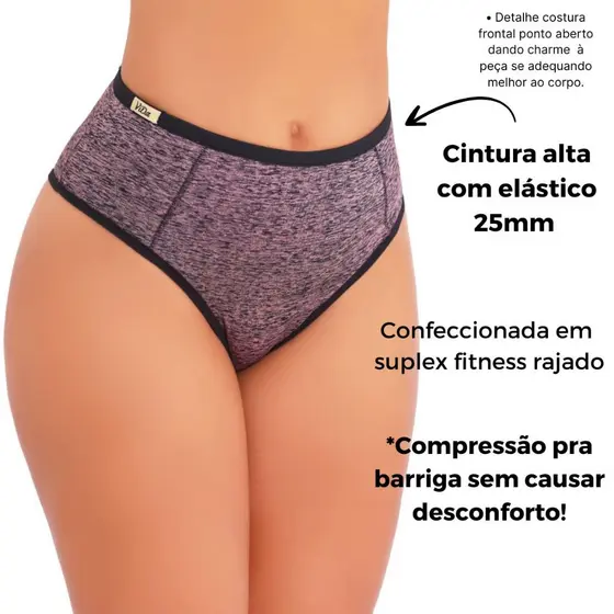 Kit5 calcinhas calçola Tangão Cos Alto calcinha compressão segura barriga confortável fitness suplex