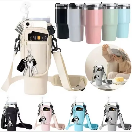 Bolsa porta-garrafas de água compatível com copo Stanley 40oz 1134ml para celular chaveiro com alça de ombro ajustável