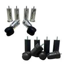Kit 6 Pés para cama box de solteiro/casal/ 4 pés fixos e 2 com rodinhas de plástico Preto ou Cromado