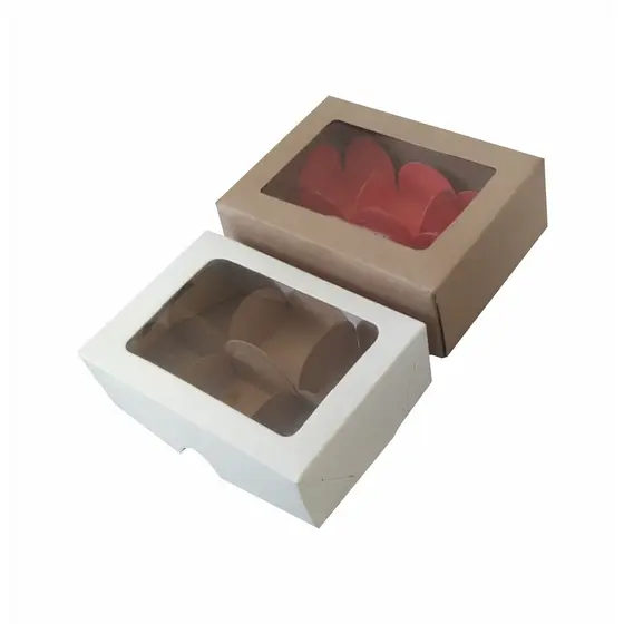 kit aparte 5 unid Caixa para 6 docinhos Papel Kraft (11,5x8,5x4cm) com Visor de Acetato