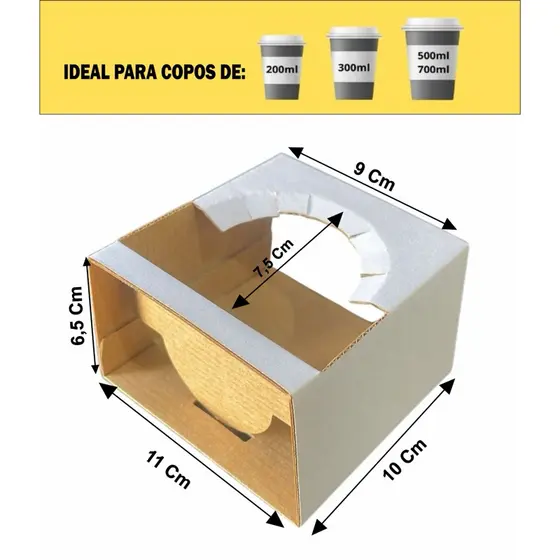 porta copo para delivery com juste para copo de 200 ML, 300 ate 700 ML - 100 unidades