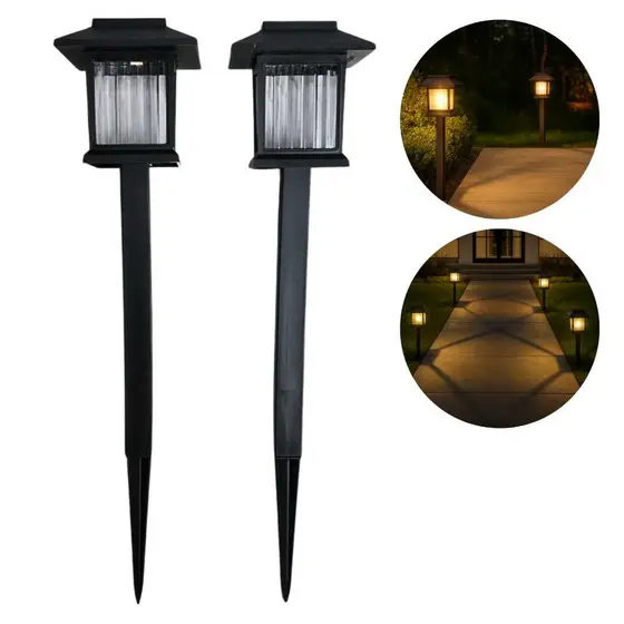 Kit 2 Luzes Solares Externas IP44 de Chão com Espeto e Iluminação Automática Noturna