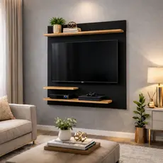 Painel para TV Suspenso com Prateleiras e Nichos – Painel Decorativo Moderno para Sala