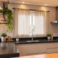 Cortina Linho Flame Cozinha 2,00 x 1,20 Para Varão Passante Sala, Quarto e Cozinhas Gaze