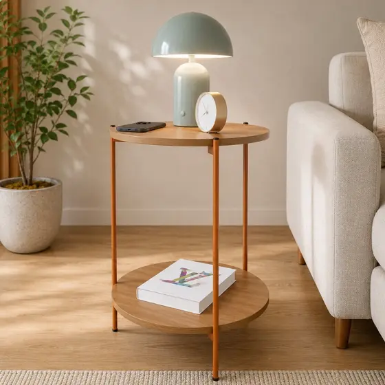 Mesa Lateral Duda Nature para Sala com Pés de Ferro Bronze Mesa de Apoio Decorativa Design Moderno