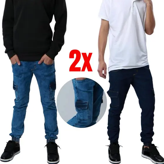 Kit 2 Cal莽a jeans infantil menino cargo jogger juvenil 2 ao 16