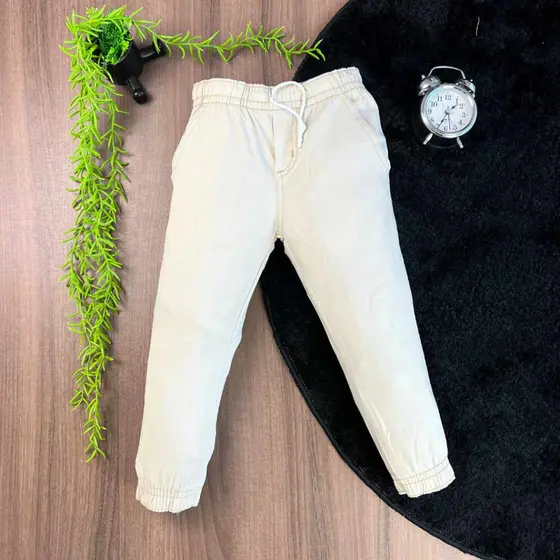 Calça Jogger bege infantil masculina juvenil da moda 2 ao 16