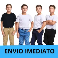 Calça Jeans Jogger Infantil Juvenil Masculina com Punho Elastico e Bolsos Laterais Justa da Moda menino 2025