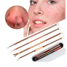 Kit 4 Extrator Removedor Cravo Espinha Acne Rosto Pinça Agulhas