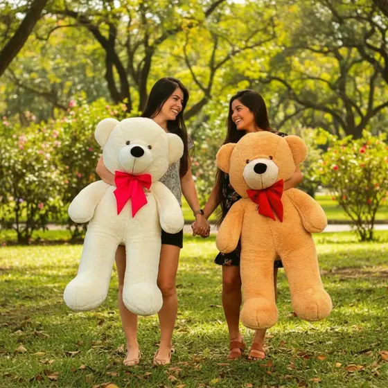 Urso Gigante Pelúcia Grande Teddy Com Laço 1,10m e 90cm Super Macio Premium Presente Fofo