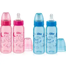 Kit 2 Mamadeiras Divertidas 240ml Bico 6+ Meses Azul Lillo