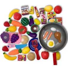 Mercadinho Frutas e Legumes de Cortar com Velcro + Frigideira C/ Comidinhas de Brinquedo Infantil