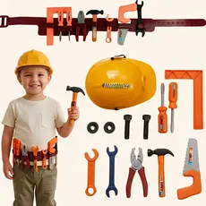 Kit Ferramentas De Brinquedo Cinto de Ferramentas Capacete Infantil 9 Peças Kit Engenheiro