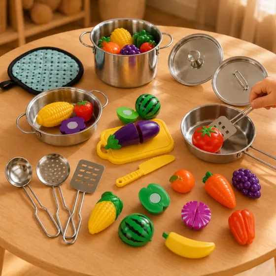 Jogo Panelinhas Infantil Metal Inox Cozinha Brinquedo 18 Peças Panela De Brinquedo