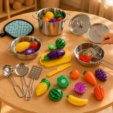 Jogo Panelinhas Infantil Metal Inox Cozinha Brinquedo 18 Peças Panela De Brinquedo
