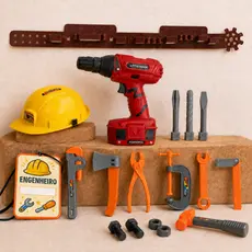 Kit Ferramentas Infantil Parafusadeira Cinto E Capacete Kit Engenheiro De Brinquedo