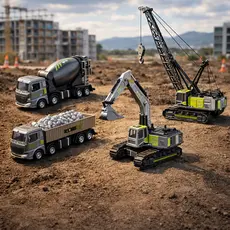 Brinquedo Caminhão Trator Guindaste De Ferro Kit Construção Infantil 4 Peças Escavadeira Brinquedo