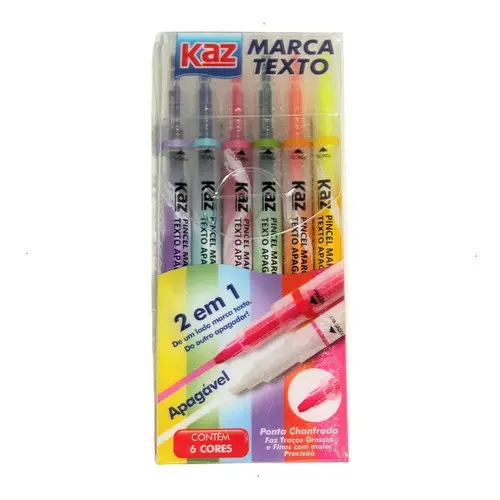Caneta Marca Texto Apagavel Pro 6 Cores Kaz Grife Apague Marca Texto Kit Papelaria Material Escolar