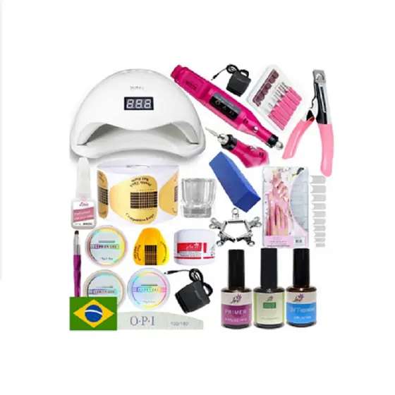 kit manicure profissional unha encapsulamento acrigel porcelana cabine top coat cabine sun 5 bivolt unha gel tips