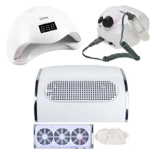kit unha profissional unha manicure encapsulamento acrigel tips manutenção motor 35000 bivolt + cabine sun 5+ coletor sugador de pó unhas