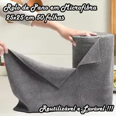 Rolo de Pano de Limpeza em Microfibra 25x25 cm 50 Folhas, Reutilizável e Lavável, Toalha de Cozinha Destacável, Vários