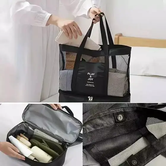 Bolsa De Praia Térmica Piscina Com Lancheira De Tela Com Alça Verão