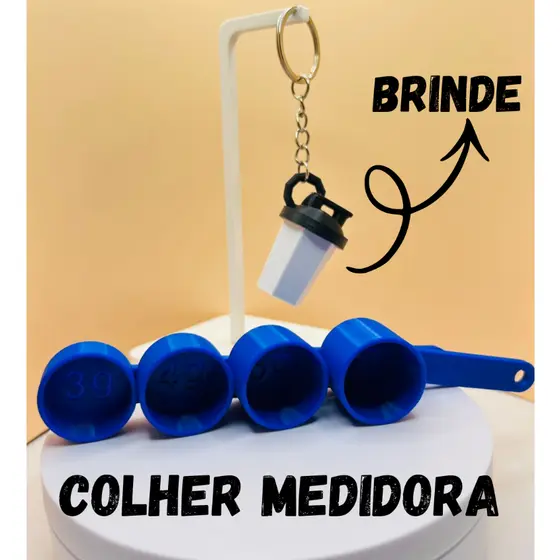 Kit 4 Colheres Dosadoras para Suplementos – Musculação, Whey e Creatina + Chaveiro Brinde - MEDIDA