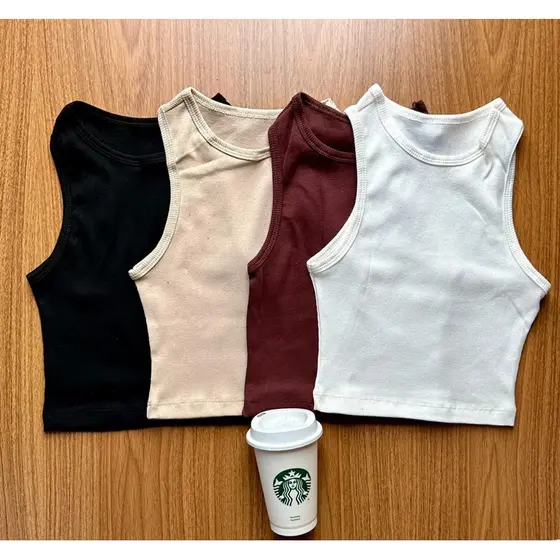 Kit 3 Cropped Feminino Canelada Regata Feminina Camiseta Básica Feminina Crooped Regatinha Cropet canelado Moda básico