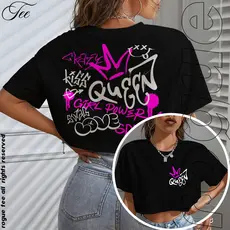 Blusa Cropped OVERSIZED T-shirt Queen Crazy Girls Power Love Streetwear