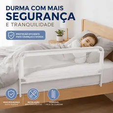 Grade de Protetora para Cama Infantil e Idosos com Tela de Segurança Resistente Dobrável em Aço - Branco 80cm