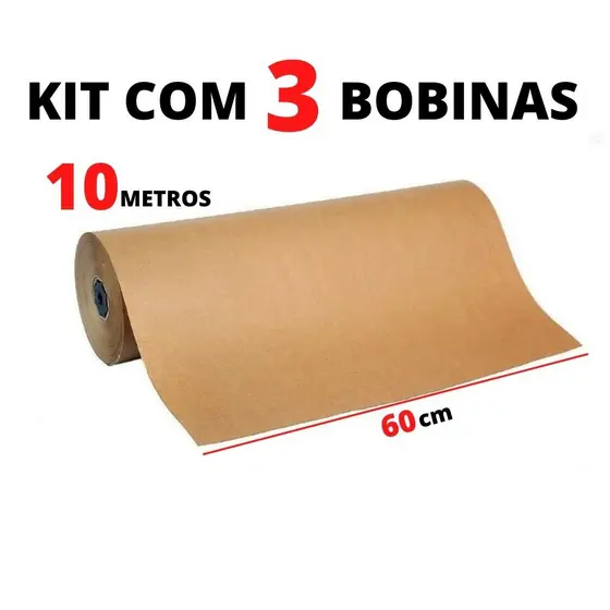Papel Kraft 80g c/ 60cm de largura x 10 Metros de comprimento p/ embalagem ( Monolúcido ) Kit com 3 bobinas