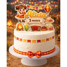 Topo de Bolo Festa Junina Personalizado com Nome e Idade | Menina Arraiá/ ENVIO RÁPIDO