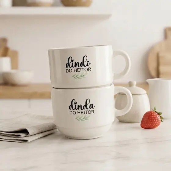 Kit 2 Xícaras Personalizadas Nome Cerâmica Porcelana Café Chá Casamento Padrinhos