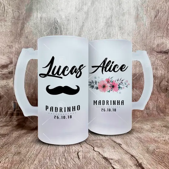 KIT DUAS CANECAS DE CHOPP PERSONALIZADA VIDRO JATEADO