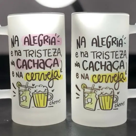 CANECA DE CHOPP DE VIDRO JATEADO PERSONALIZADA