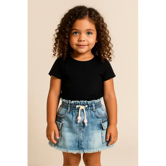Saia Jeans Infantil Feminina com Elástico na Cintura – Tamanho 2 e 4 – Ajustável e Confortável