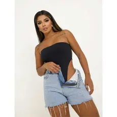 Body Feminino Cavadão Tomara que Caia sem Mangas Cavado na Cintura Vazado na Barriga Blogueira Chic Estiloso Gringa