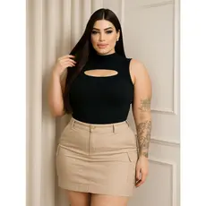 Body collant regata sem manga gola alta plus size elegante sofisticado versátil premium clássico casual profissional