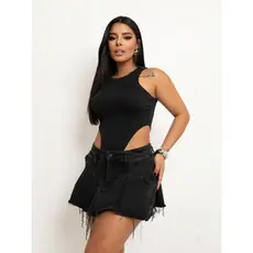 Body Bori Feminino Cavado Cavadão nas Laterais Barriga a Mostra Gola Redonda Básico