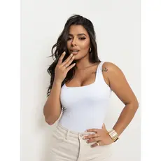 Body Feminino Collant Segunda Pele Decote Quadrado Alça Grossa Regata Chic Atemporal Casual Básico Suplex