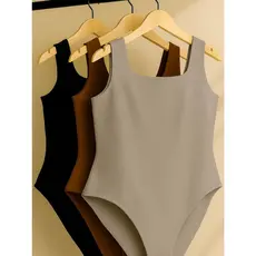 Kit 3 Body Bory Bori Plus Size Feminino Macacão Gola Quadrada Regata Alça Grossa Suplex Básico G1 G2 M
