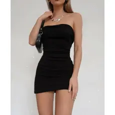 Vestido Feminino Tomara que Caia Y2K Pinterest Curto Mini Tendência Gringa Canelado com Bojo Forro Praia Balada Festa