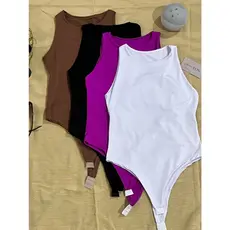 Kit 4 Body Feminino Básico Regata Gola Redonda Sem Manga Dupla Camada Várias Cores