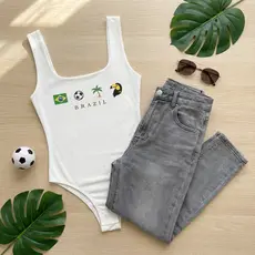 Blusa Body Bori Macacão Brasil Blusinha do Brazil BraziCore Estampada Bory Decote Quadrado Regata Estampas Exclusivas
