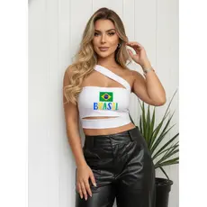Cropped Top Blusinha Blusa Brasil BrazilCore Tendencia Copa do Mundo Eleição Faixinha Tiras Blogueira Elegante Versátil