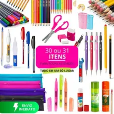 Kit Material Escolar Completo Com ou Sem Estojo Escolar Feminino Lapis de Cor Canetas Coloridas Kit Marca Texto