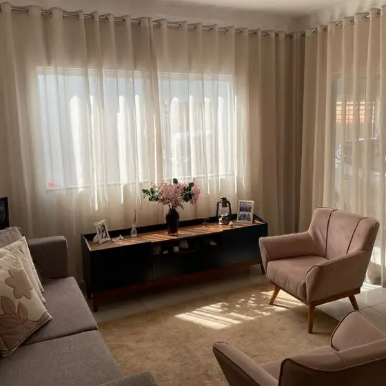 Cortina Voil Gaze Linho Flame Sala/Quarto 3 metros x 2,50 de altura ilhos cromado Elegante e Moderna