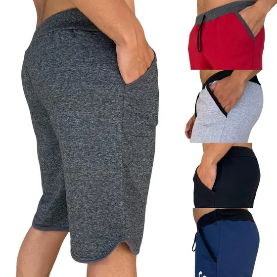 Kit 4 Bermudas Masculina Academia Moletinho Sem Estampa Plus Size do P ao G6