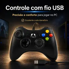 Controle Com Fio Compativel Xbox 360 Slim / Fat E Pc Joystick